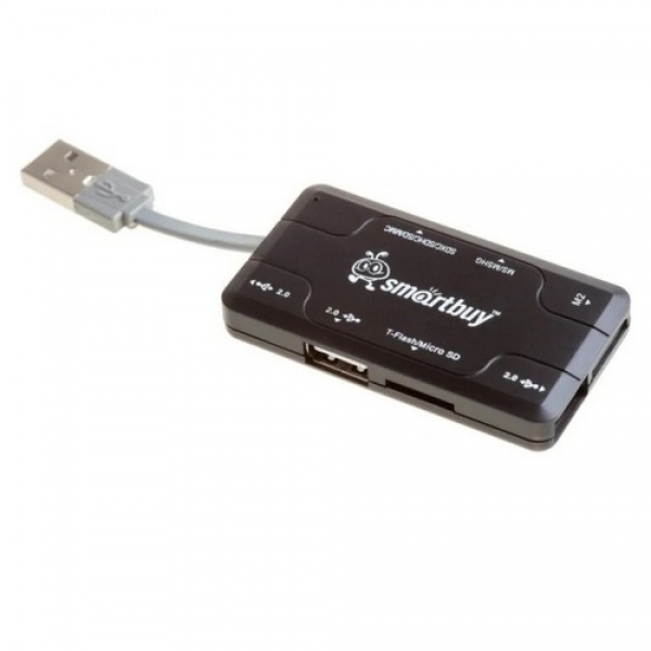 Combo HUB USB 2.0 + картридер Smartbuy SBRH-750-K; 3-port; Black
