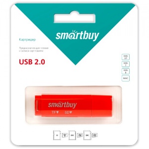Картридер USB 2.0 Smartbuy SBR-715-R; microSD, SD; Red