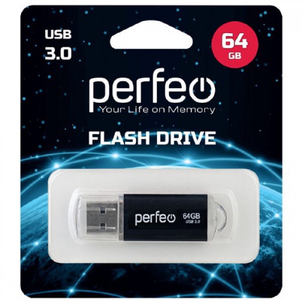 USB-Flash 3.0 64Gb Perfeo C14 Black metal series (PF-C14B064ES)