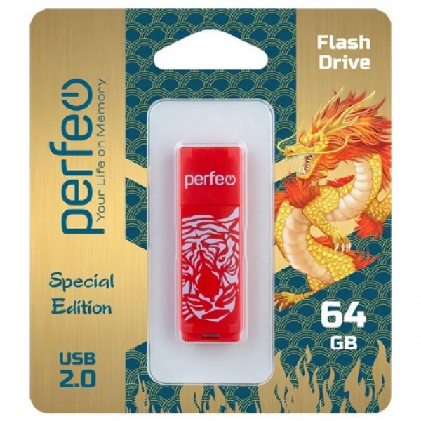 USB-Flash 2.0 64Gb Perfeo C04 Red Tiger (PF-C04RT064)