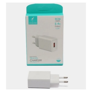 Сетевое зарядное устройство USB SKYDOLPHIN SC36; 5V/2.4A; White