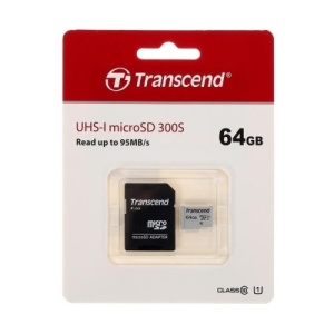 Карта памяти Micro SDXC 64GB Transcend 300S; UHS-I; Class 10; with SD adapter