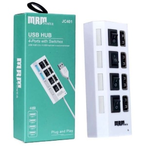 Концентратор HUB USB 2.0 MRM JC401; 4-port с кнопками выключения; White