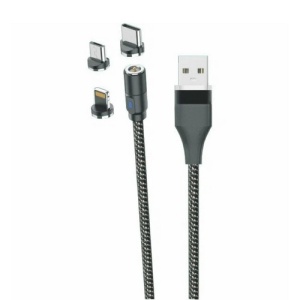 Кабель 3 в 1 AM/(Type-C/Lightning/micro USB) 2.4A; 1m; магнитный; Black